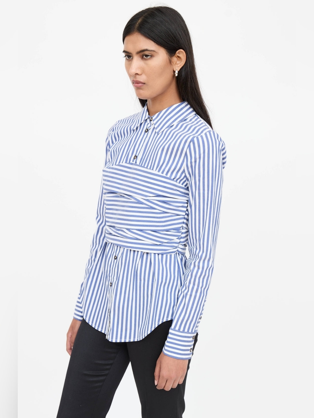 Veronica Beard Moonlight Baylor Striped Button-Front Bustier Combo Shirt - Picture 5 of 15